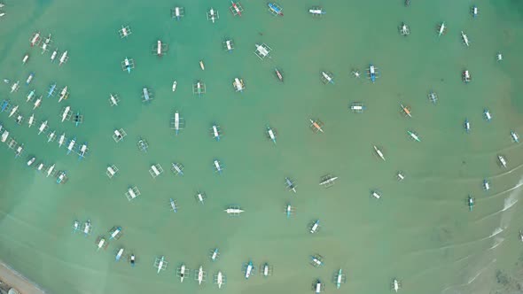 WS AERIAL HA View of lots of bats moored in sea, El Nido, Palawan, Philippines