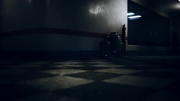 Empty Dark Hospital Laboratory Corridor