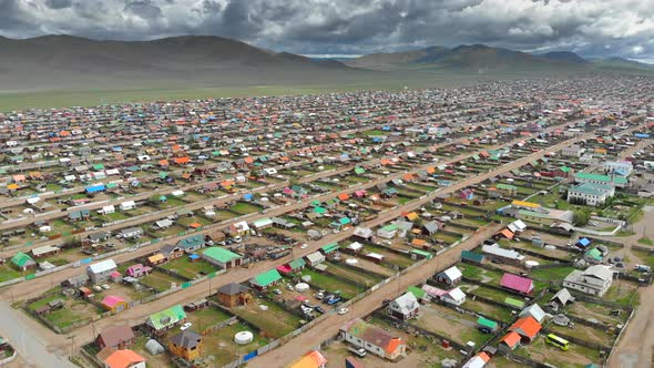 Aerial View of City Landscape of Colorful Houses in Mongolia