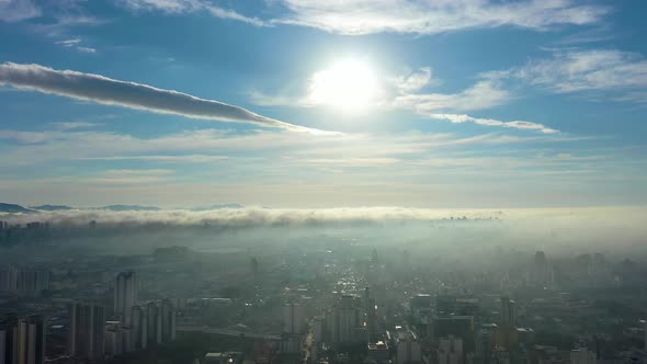Fog morning at downtown Sao Paulo Brazil. Above the clouds.