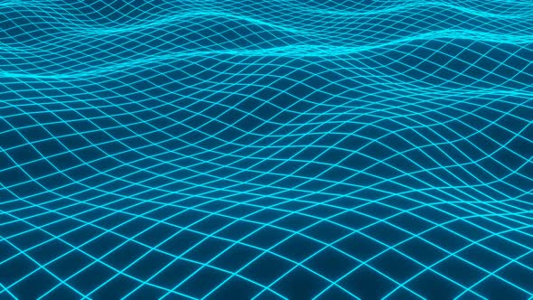 Seamless loop abstract background with neon glowing grid. Futuristic glowing surface as a landscape