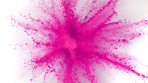 Super Slow Motion Shot of Pink Powder Explosion Isolated on White Background at 1000Fps