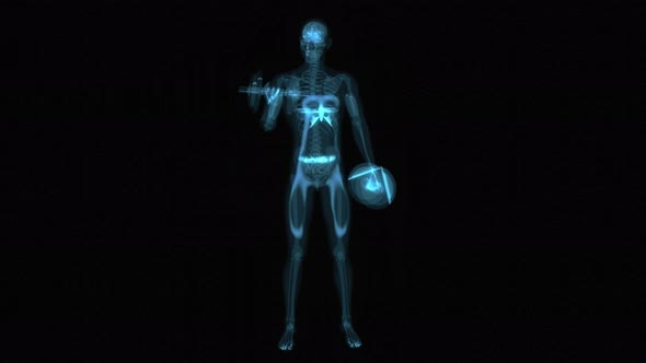 4K abstract anatomy of a X-ray man doing Biceps Curls