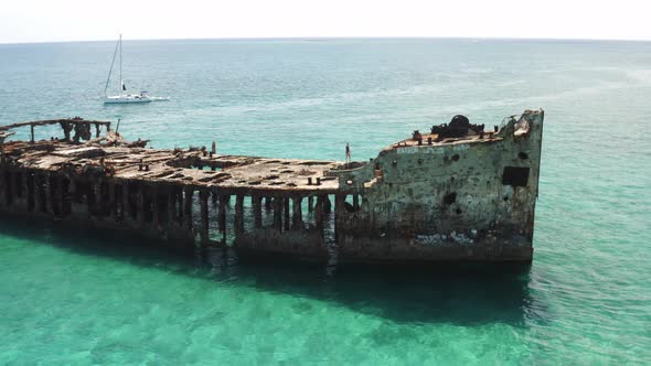 Aerial View of SS Sapona Shipwreck, Bimini, Bahamas. Sunken During Hurricane in 1926, Now Popular Di