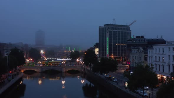 Rising Footage of Evening Misty City
