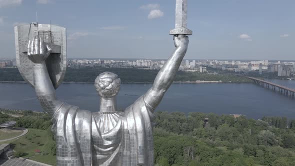 Kyiv, Ukraine: Aerial View of the Motherland Monument. Flat, Gray