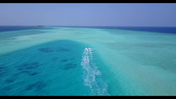 Aerial flying over nature of luxury lagoon beach voyage by blue water and white sandy background of 