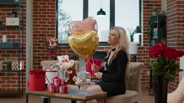 Sweet Attractive Elegant Woman Holding Balloon in Heart Shape