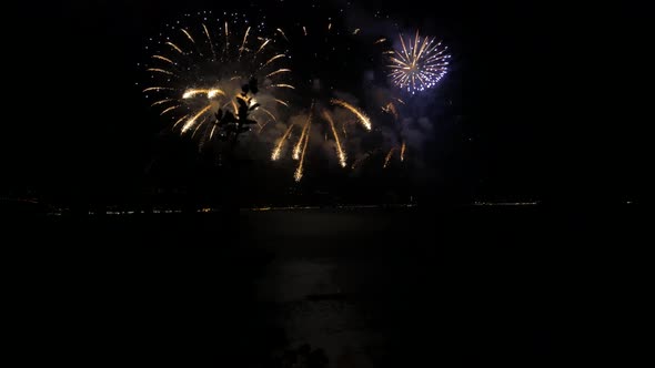 huge firework show on the sea