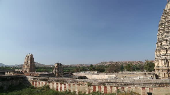 Aerial view of temple in Hampi, a village in northern India.