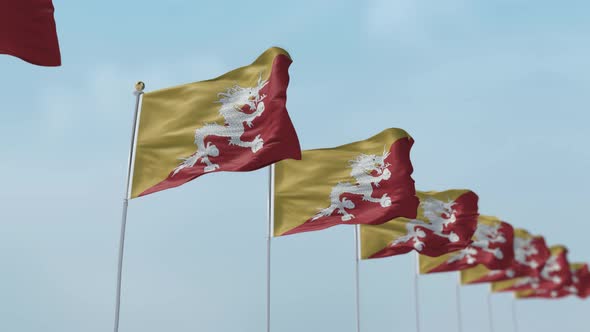 Bhutan  Row Of Flags 