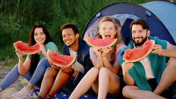 Group of Diverse Friends Have a Picnic Time with