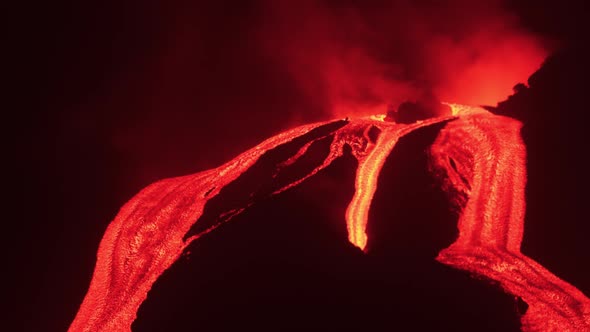 Night sky over erupting volcano in Spain