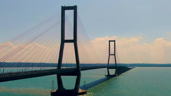 Suramadu Bridge between turquoise ocean and blue sky, Java, Indonesia