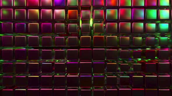 Abstract 3d Render with Cubes in Neon Light