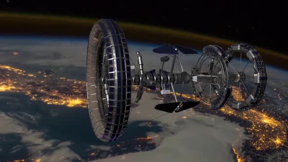Sci Fi International Space Station Revolving Over Earths Atmosphere alt