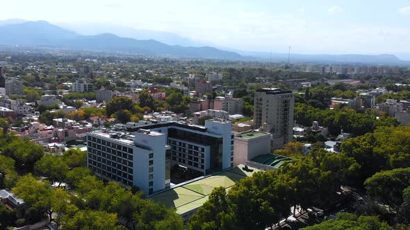 Casino, Square Independence Plaza, Park (Mendoza, Argentina) aerial view