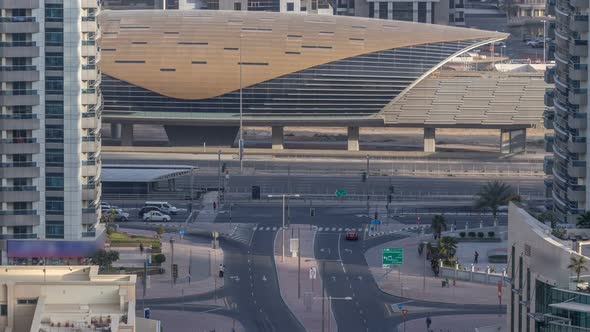 Amazing Colorful Dubai Marina Skyline During Sunset Timelapse