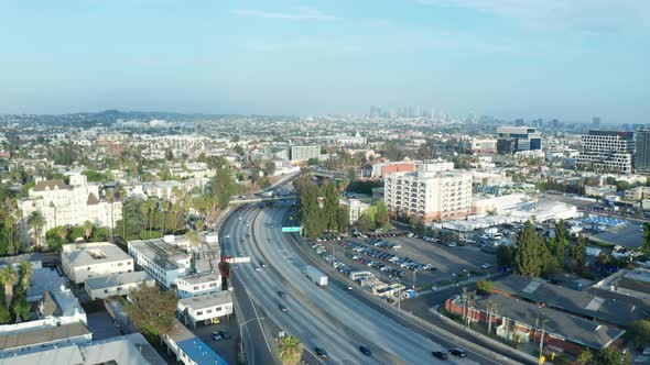 City famous traffic round road junction aerial top view. 