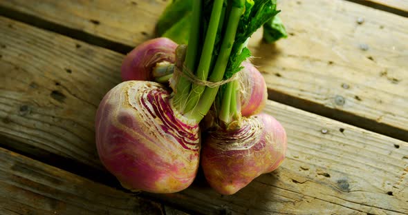 Close-up of kohlrabi on wooden table 4k