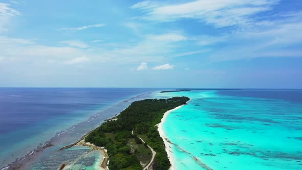 Aerial top down travel of beautiful resort beach time by blue green ocean and white sandy background