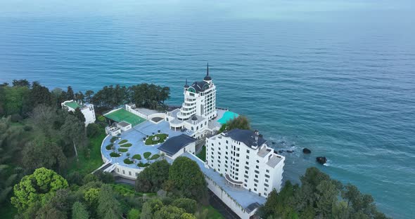 Tsikhisdziri, Georgia - May 8 2022: Aerial view of Castello Mare Hotel