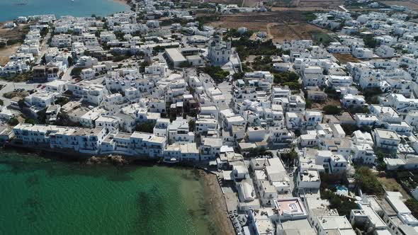 Town of Naoussa on the island of Paros in the Cyclades in Greece seen from th