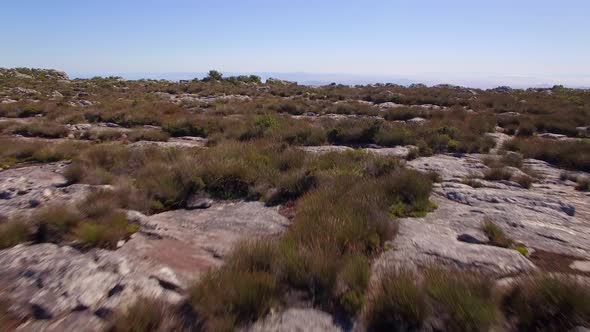 Aerial travel drone view of Cape Town from the top of Table Mountain, South Africa.