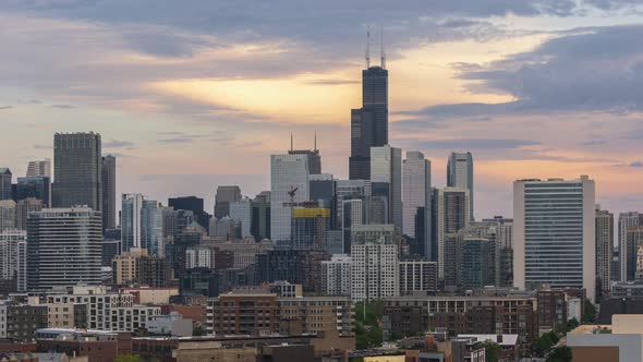 Chicago Cityscape Day to Night Time Lapse - 4K