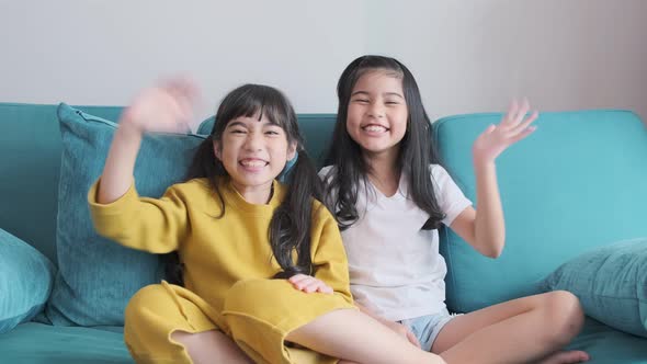 happiness asian child sibling girlfriend playing fun together