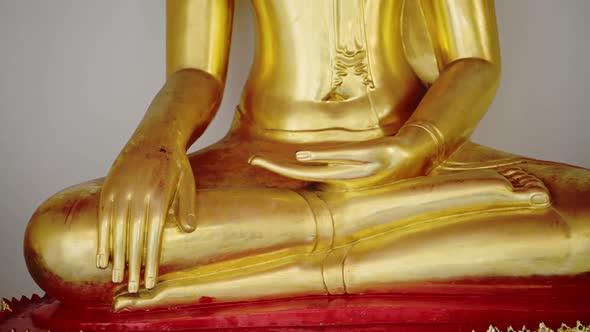 Thailand Gold Buddha Buddhist Statue Close Up at Beautiful Bangkok Temple at Wat Pho (Temple of the