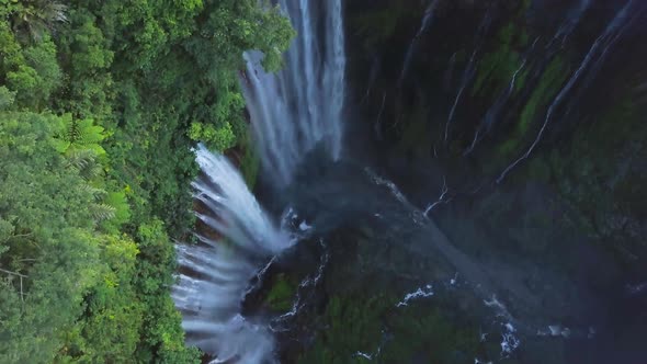 Stunning view of Tumpak Sewu Waterfalls, East Java, Indonesia, aerial