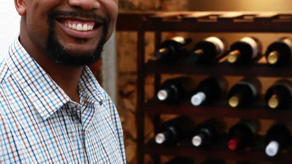 Man smiling in restaurant