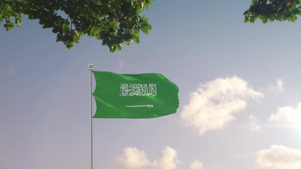 Saudi Arabia Flag With  Modern City 