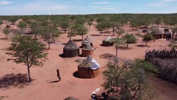 Aerial view on an old native african village of the Himba tribe, Namibia