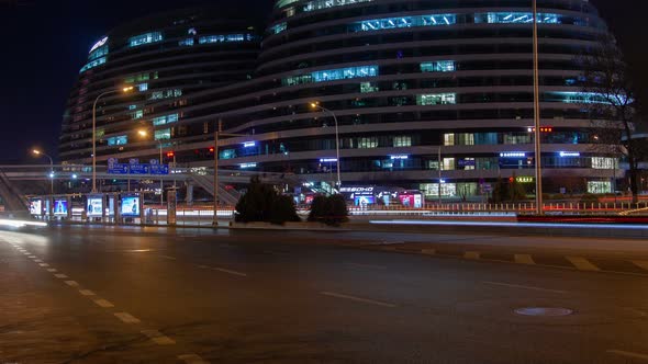 Beijing Night Highway Traffic Aerial Cityscape Panorama China Timelapse Pan Up