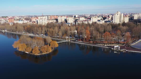 The Island of Love in Ternopol City Aerial View