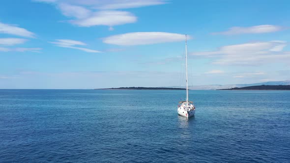 Aerial View of a Sailboat in Adriatic Sea Near Croatia at Summer Day